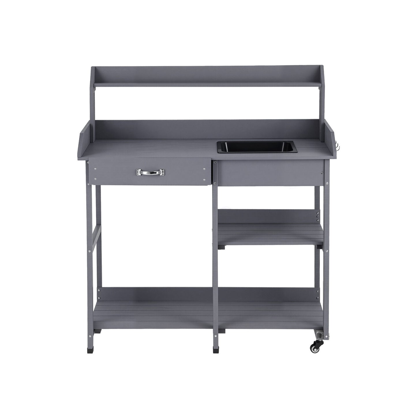 Gardeon Outdoor Potting Bench Table Storage Cabinet Potters Garden Workstation Grey OSC-CABI-WOOD-WHEEL-GE