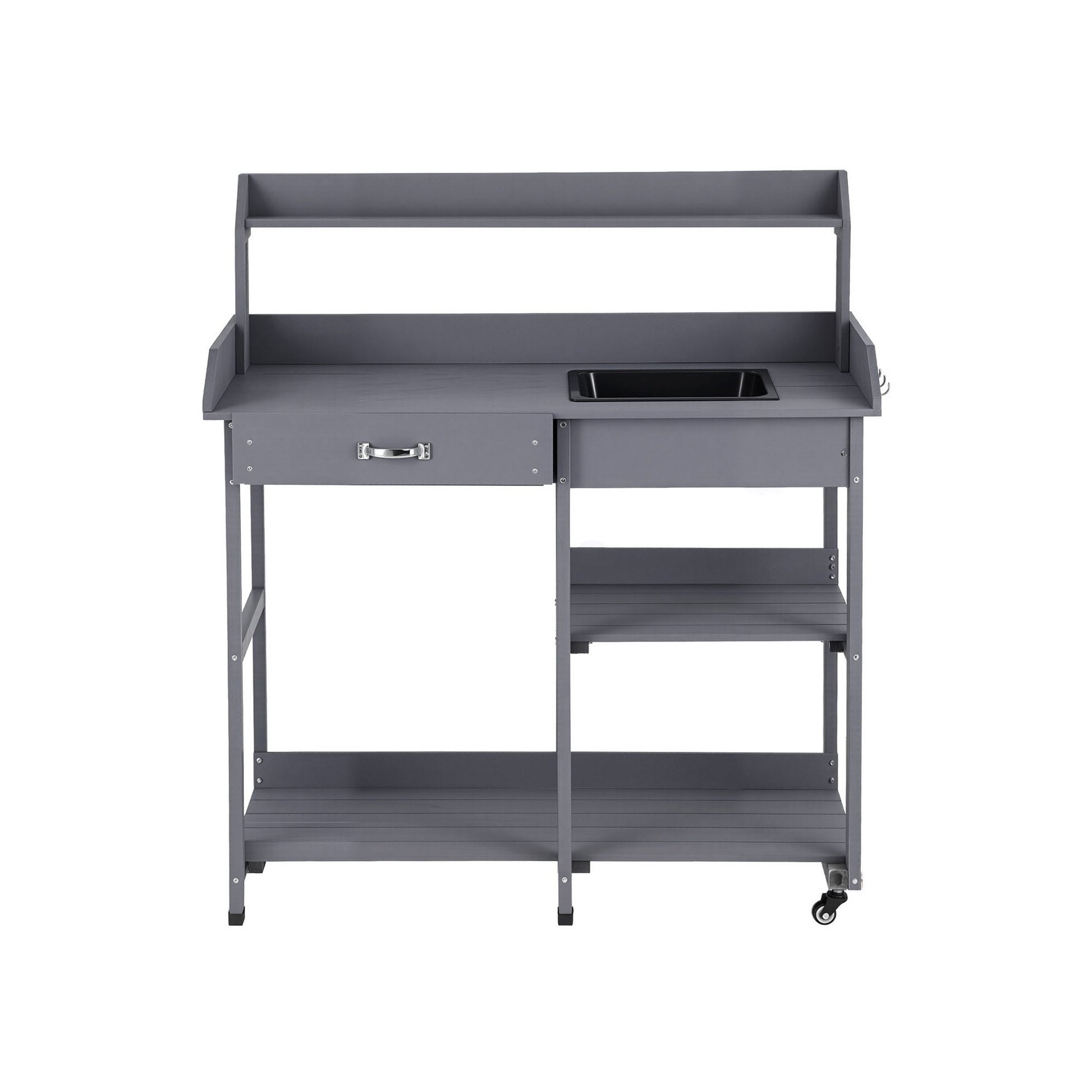 Gardeon Outdoor Potting Bench Table Storage Cabinet Potters Garden Workstation Grey OSC-CABI-WOOD-WHEEL-GE