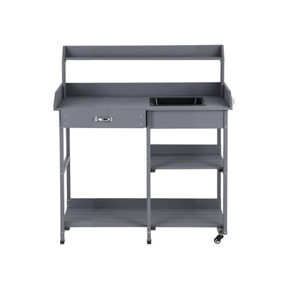 Gardeon Outdoor Potting Bench Table Storage Cabinet Potters Garden Workstation Grey OSC-CABI-WOOD-WHEEL-GE