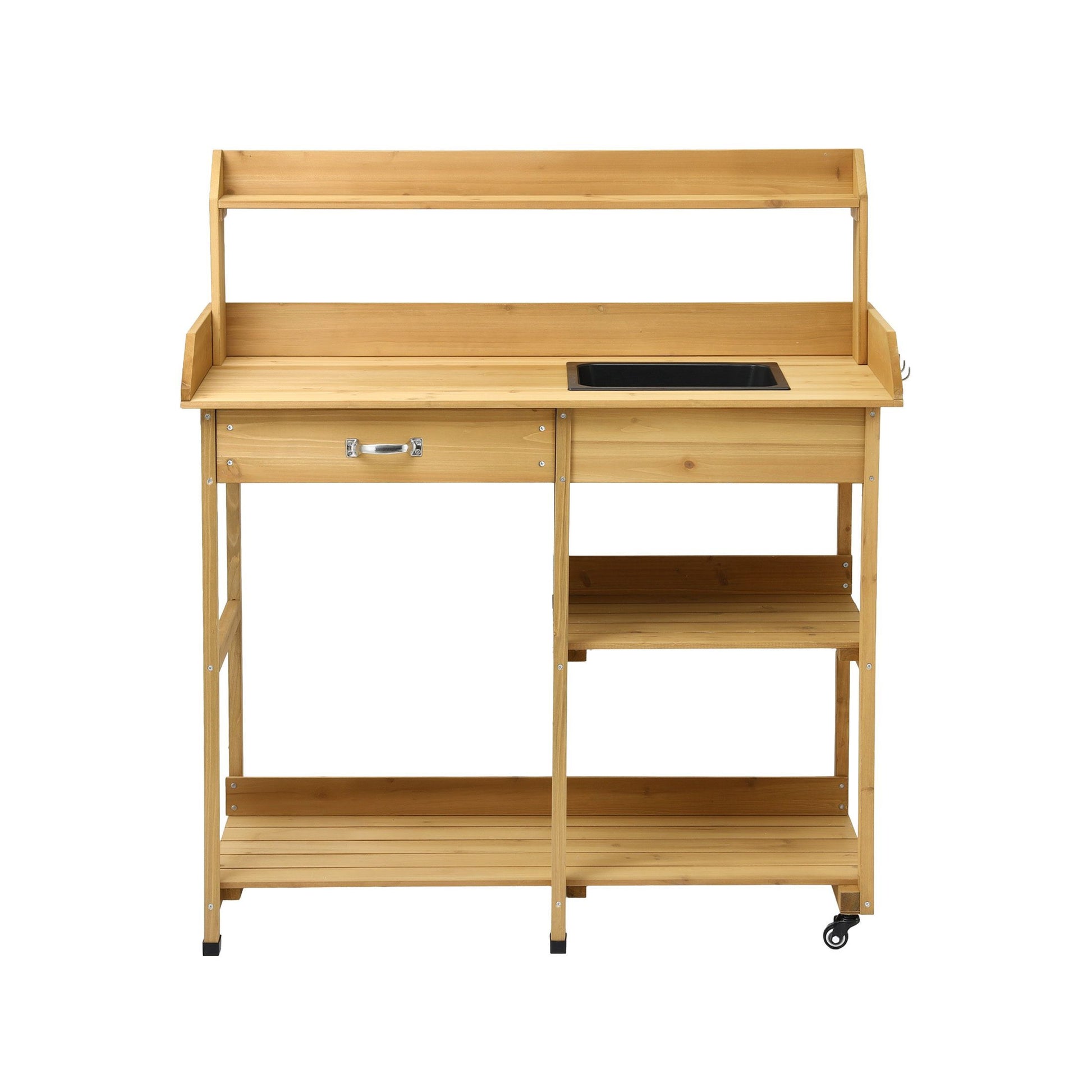 Gardeon Outdoor Potting Bench Table Storage Cabinet Potters Garden Workstation Natural OSC-CABI-WOOD-WHEEL-NTL