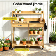 Gardeon Outdoor Potting Bench Table Storage Cabinet Potters Garden Workstation Natural