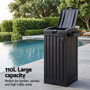 Gardeon Outdoor Trash Cans Polypropylene Patio Hideaway Bin 110L Black