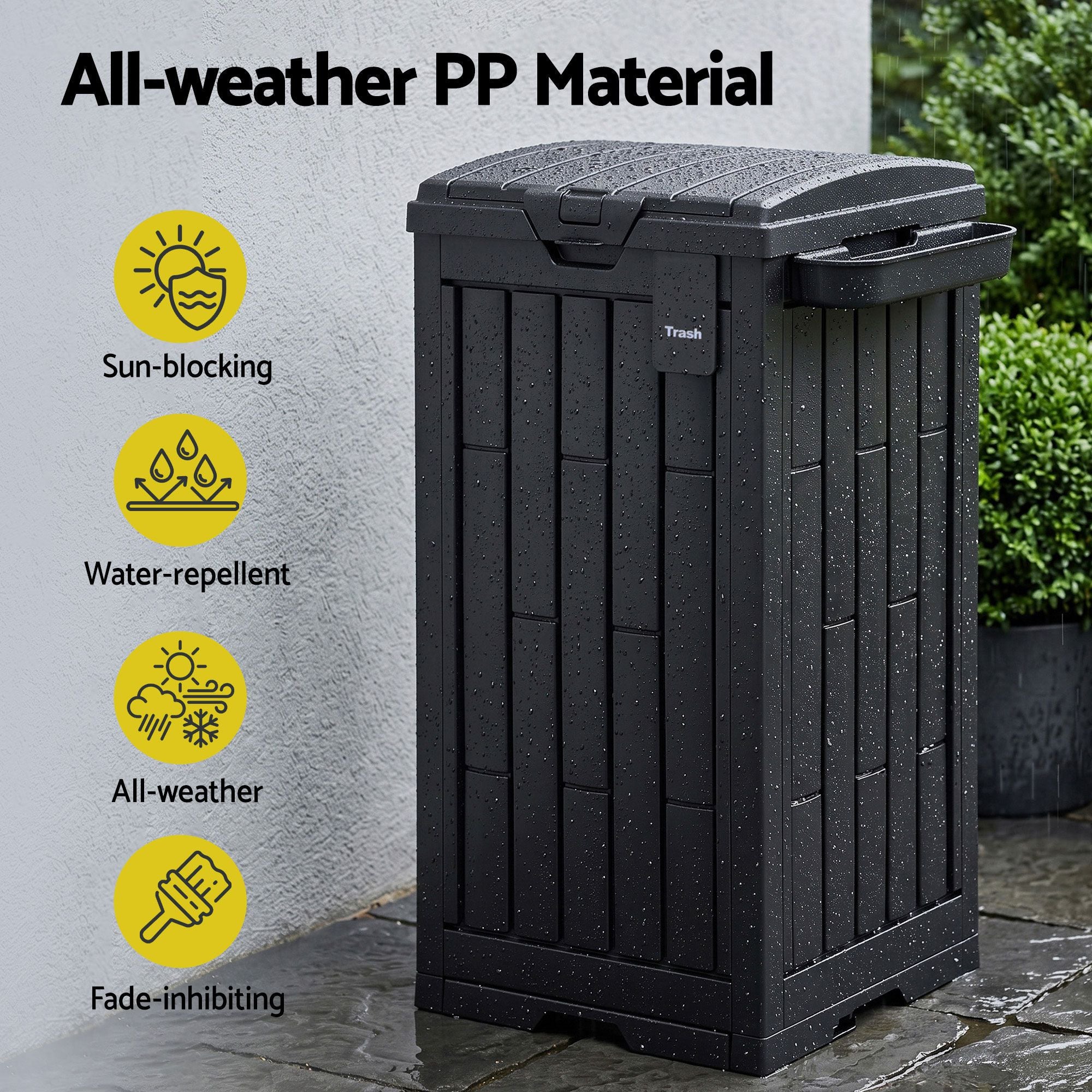 Gardeon Outdoor Trash Cans Polypropylene Patio Hideaway Bin 110L Black