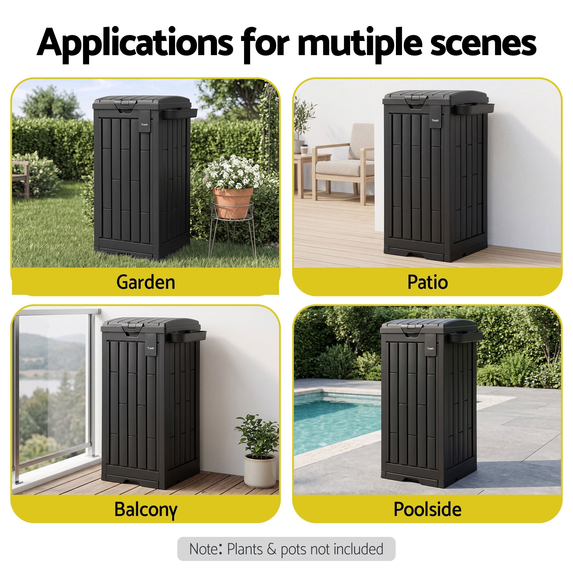 Gardeon Outdoor Trash Cans Polypropylene Patio Hideaway Bin 110L Black