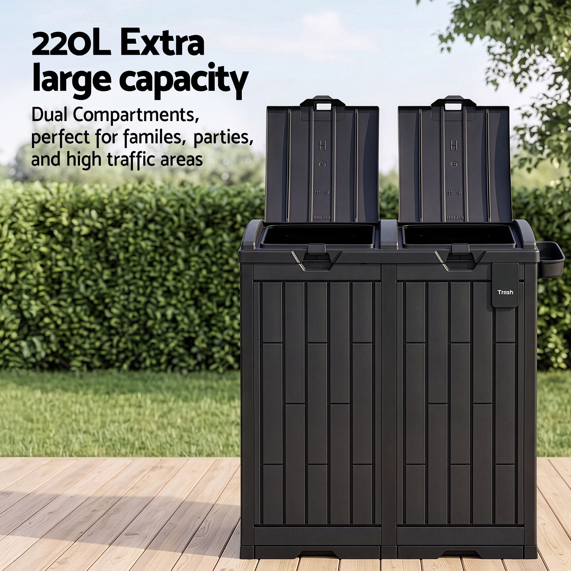 Gardeon Outdoor Trash Cans Dual Compartment Trash Can 220L Black