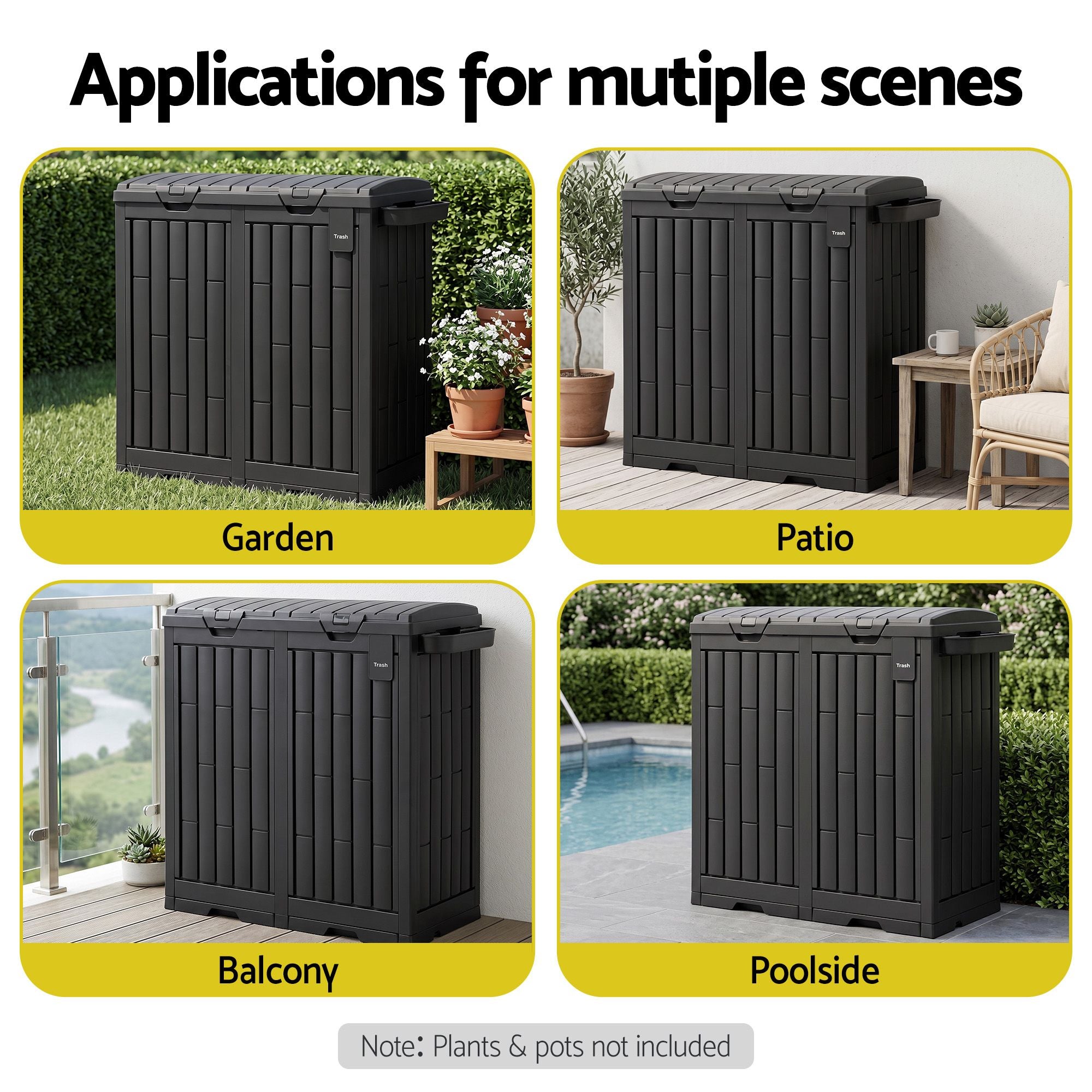 Gardeon Outdoor Trash Cans Dual Compartment Trash Can 220L Black