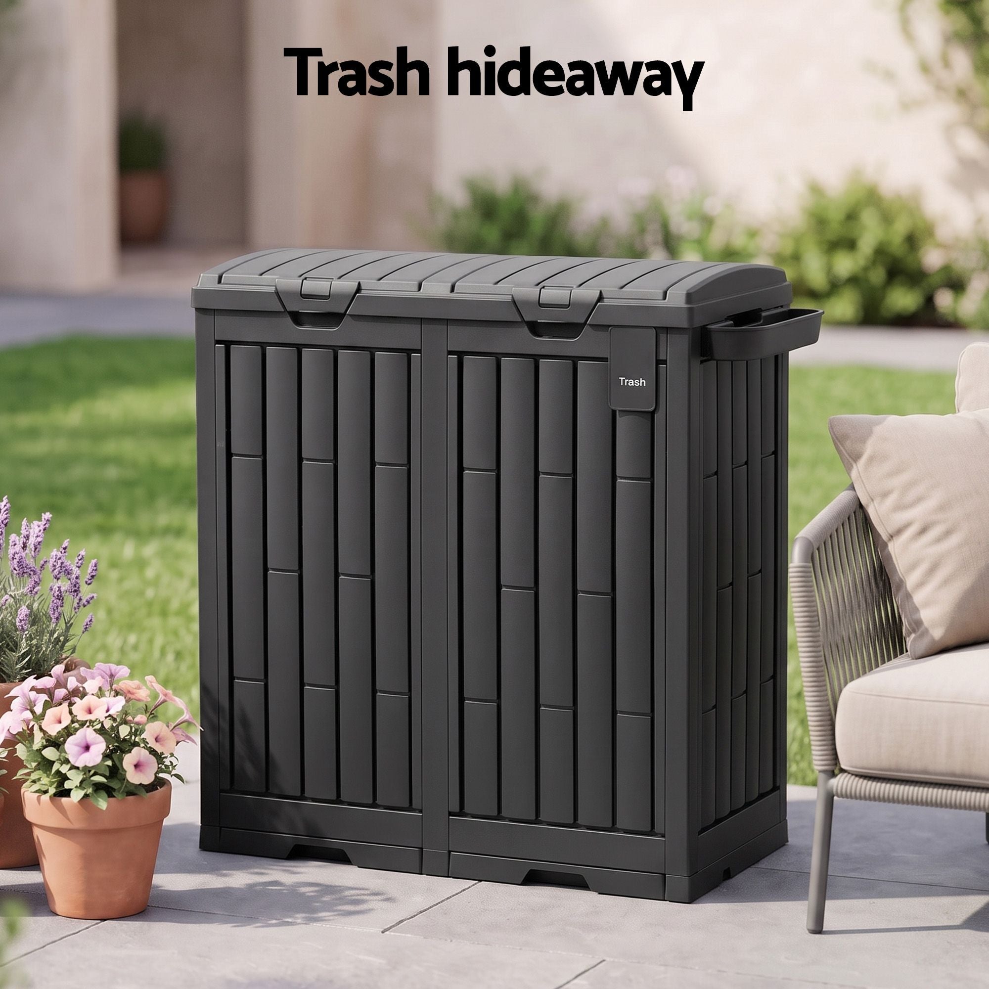 Gardeon Outdoor Trash Cans Dual Compartment Trash Can 220L Black