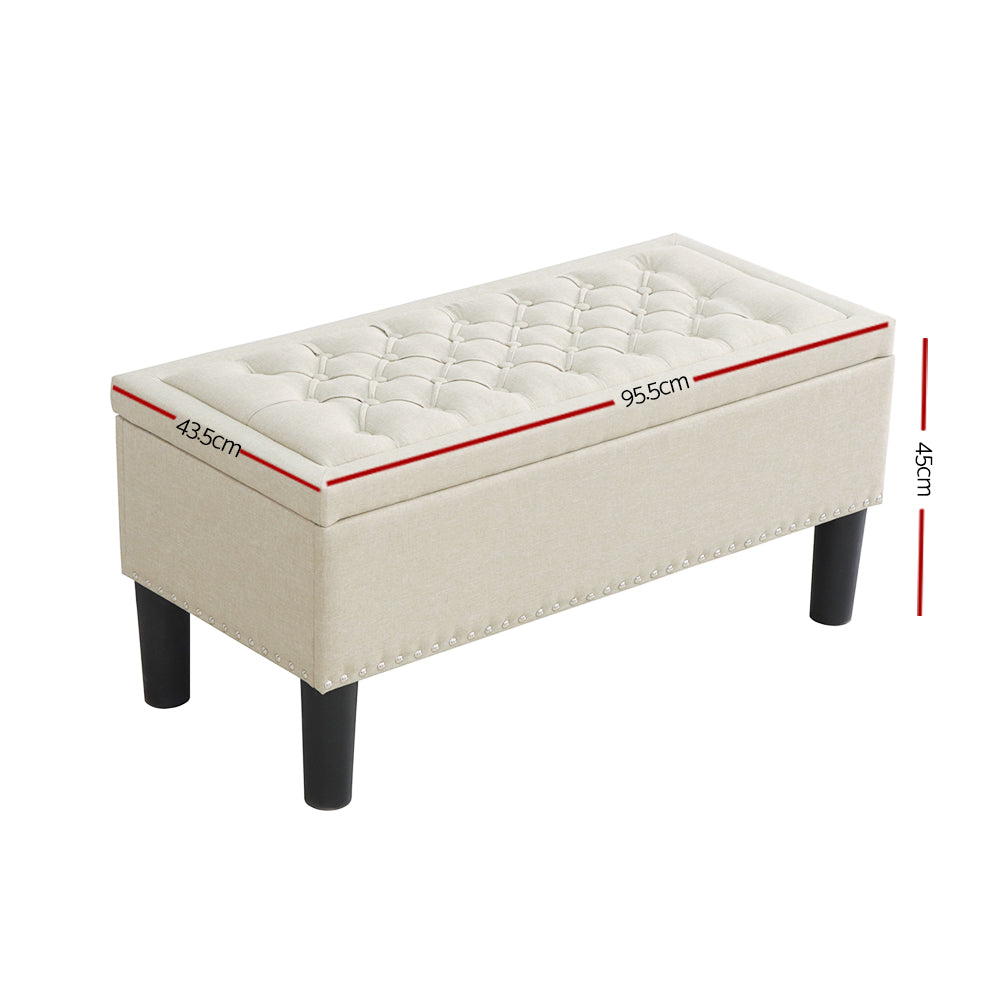 Artiss Storage Ottoman Blanket Box 96cm Linen Taupe OTM-A1-H13-TA