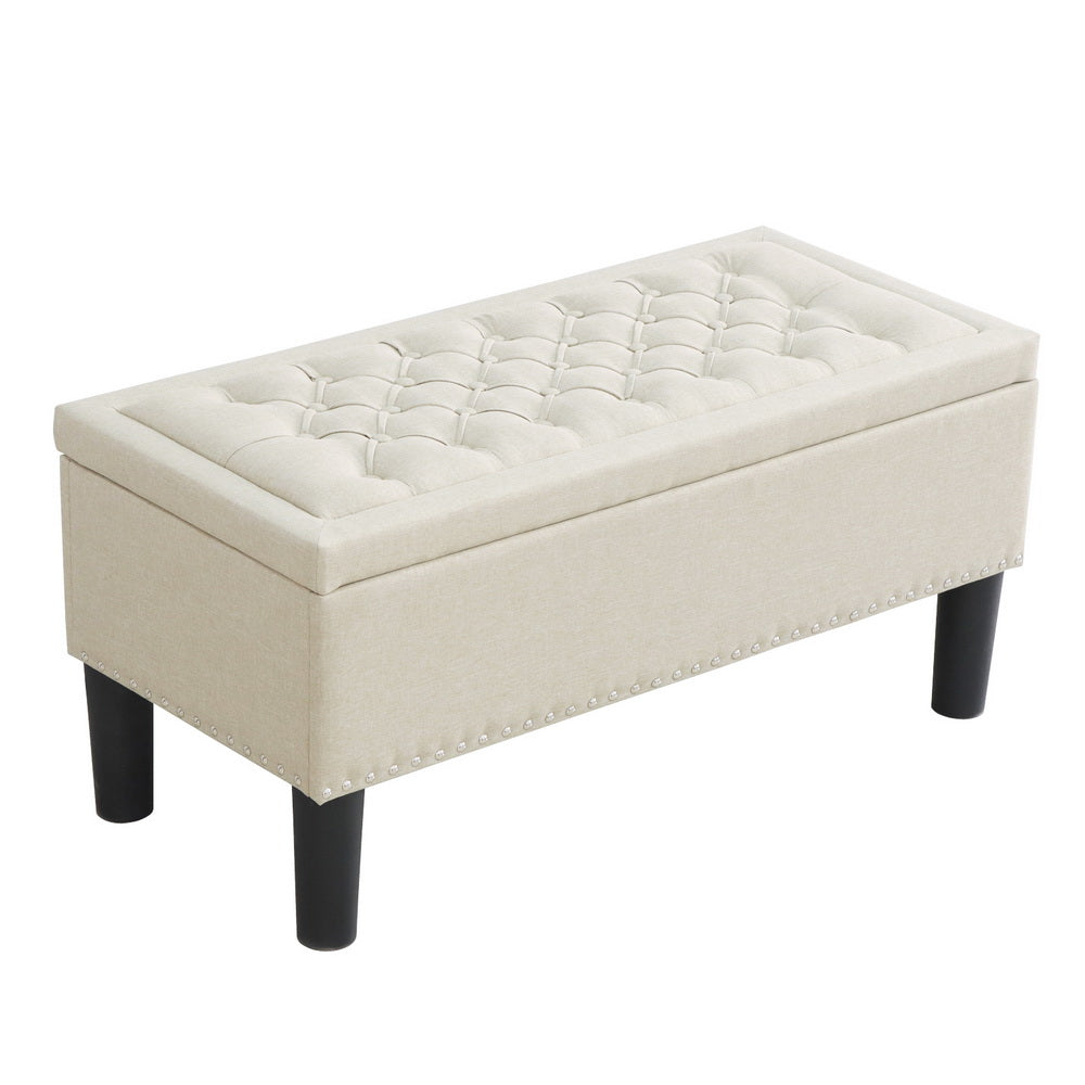Artiss Storage Ottoman Blanket Box 96cm Linen Taupe OTM-A1-H13-TA