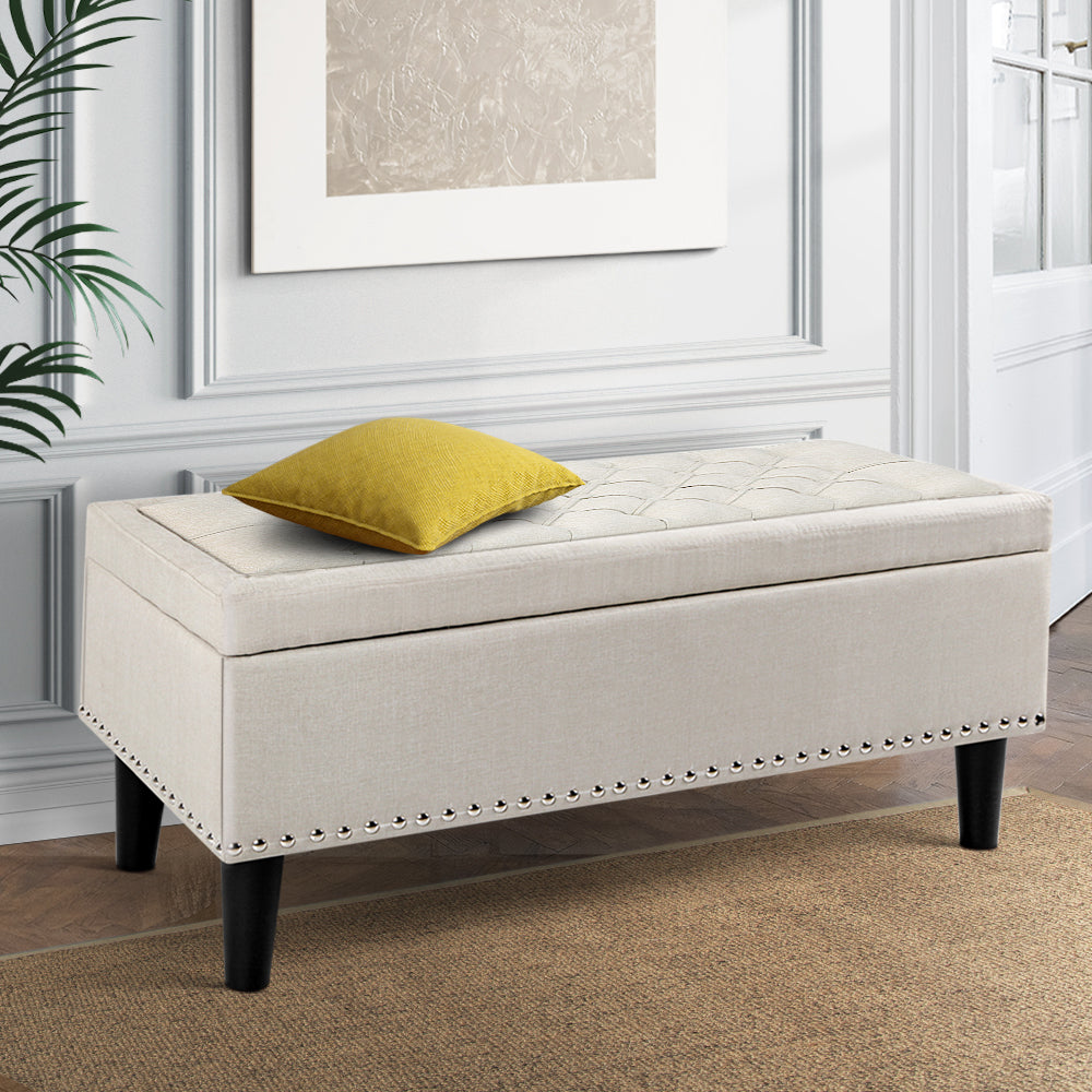 Artiss Storage Ottoman Blanket Box 96cm Linen Taupe OTM-A1-H13-TA
