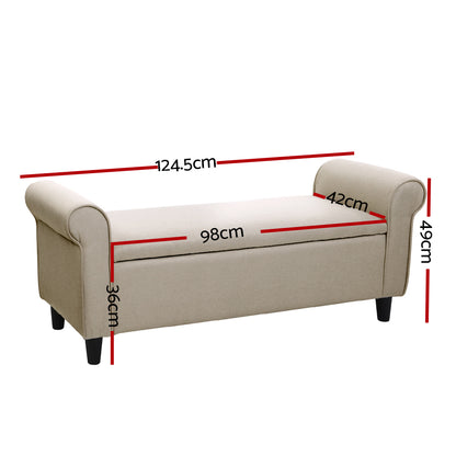 Artiss Storage Ottoman Blanket Box 125cm Arm Linen Taupe OTM-ARM-L133-TA