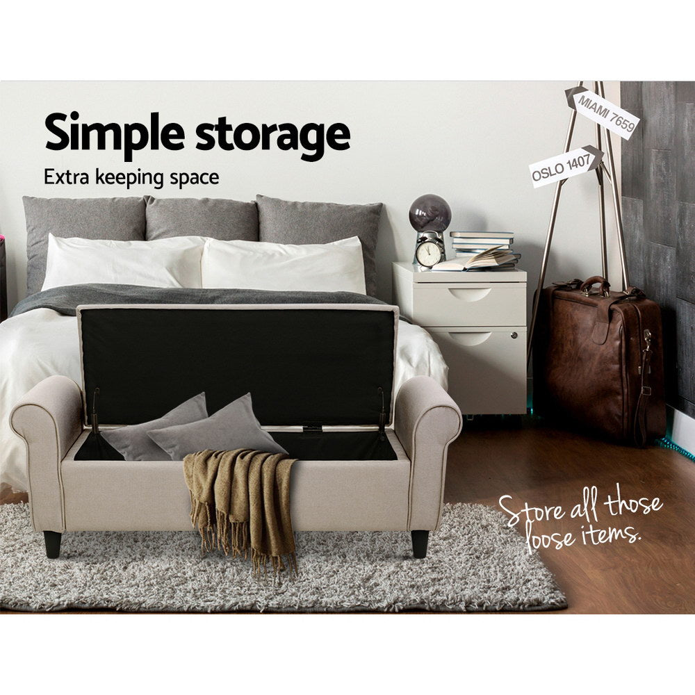 Artiss Storage Ottoman Blanket Box 125cm Arm Linen Taupe OTM-ARM-L133-TA
