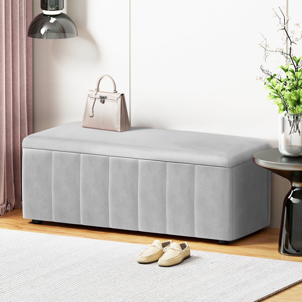Artiss Storage Ottoman Blanket Box Velvet Grey 103cm OTM-B-8101-VEL-GY