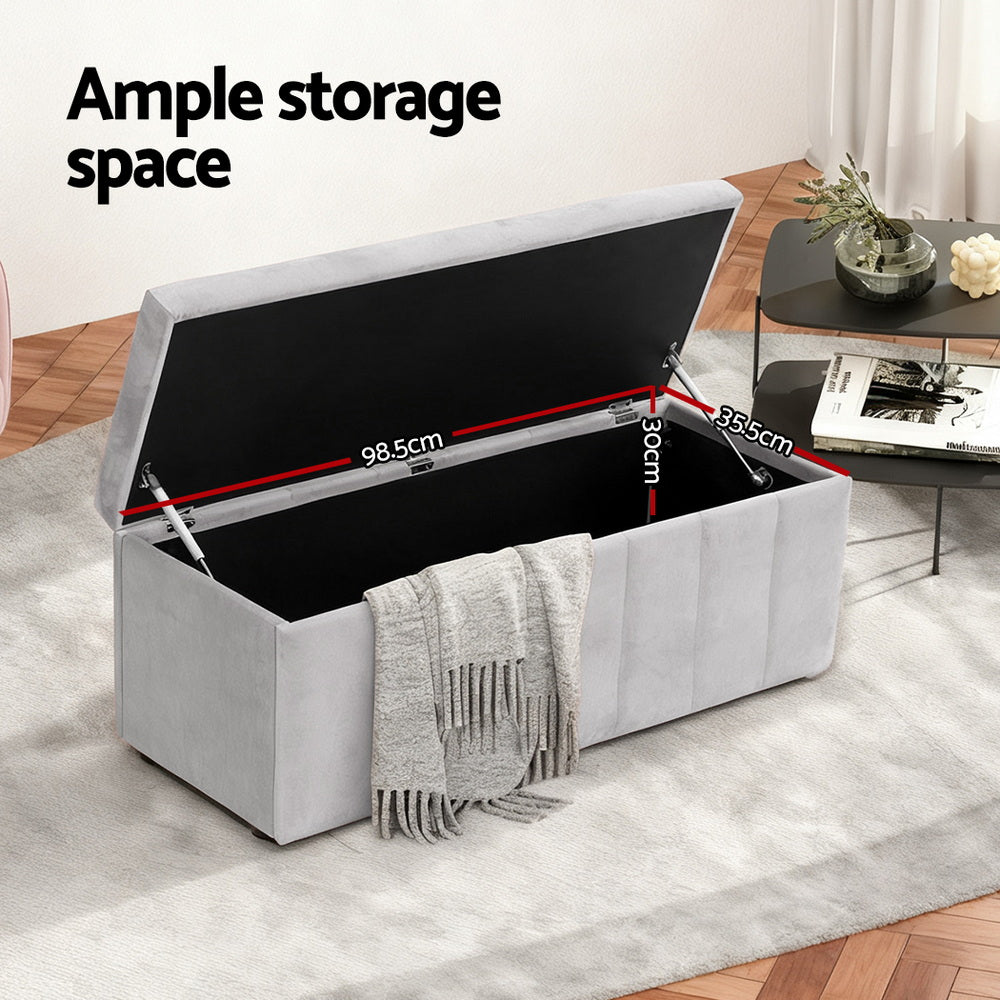 Artiss Storage Ottoman Blanket Box Velvet Grey 103cm OTM-B-8101-VEL-GY