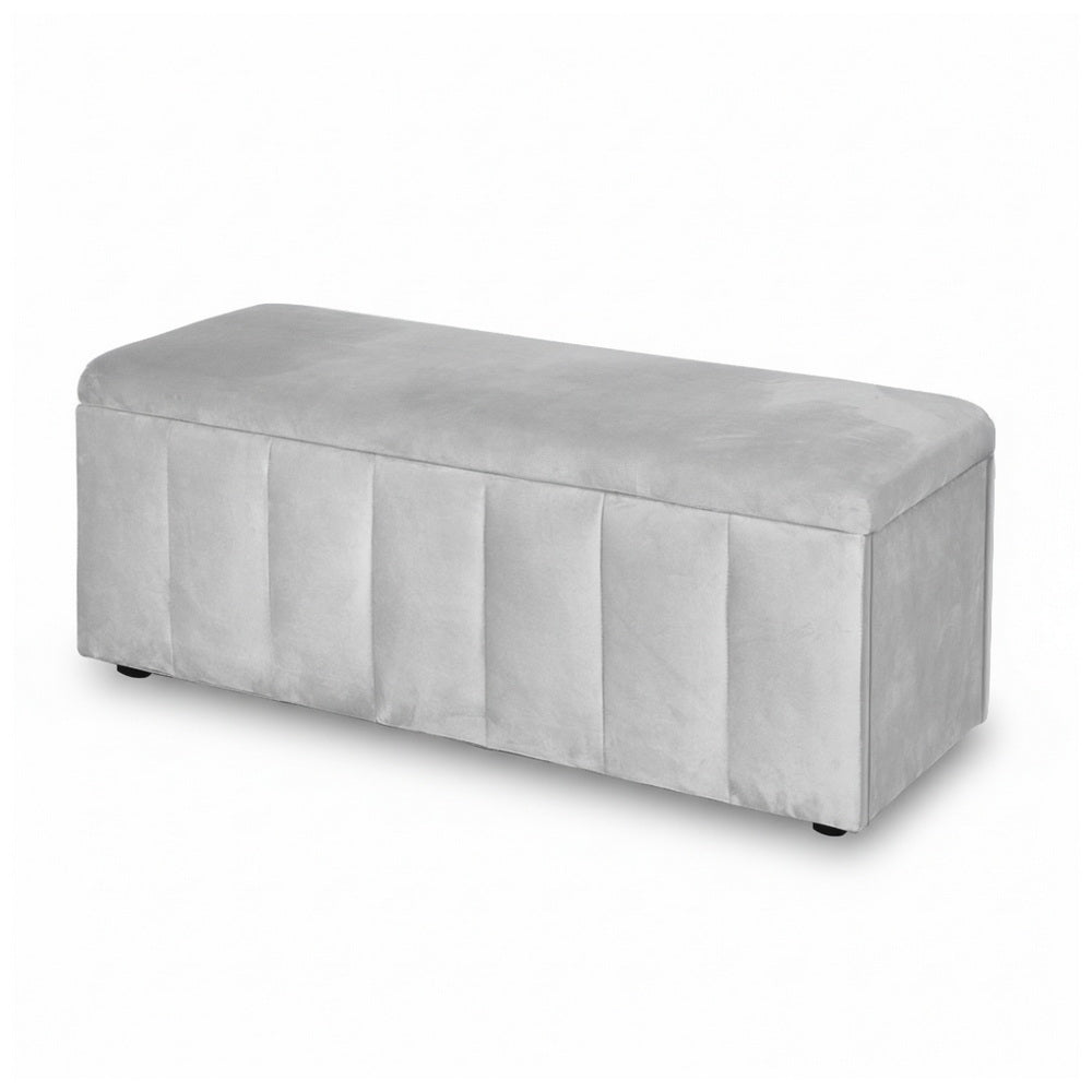 Artiss Storage Ottoman Blanket Box Velvet Grey 103cm OTM-B-8101-VEL-GY