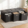 Artiss Storage Ottoman with 3 Cube Drawers Foot Stool Rest Foldable Black OTM-C-3DRS-PU-BK