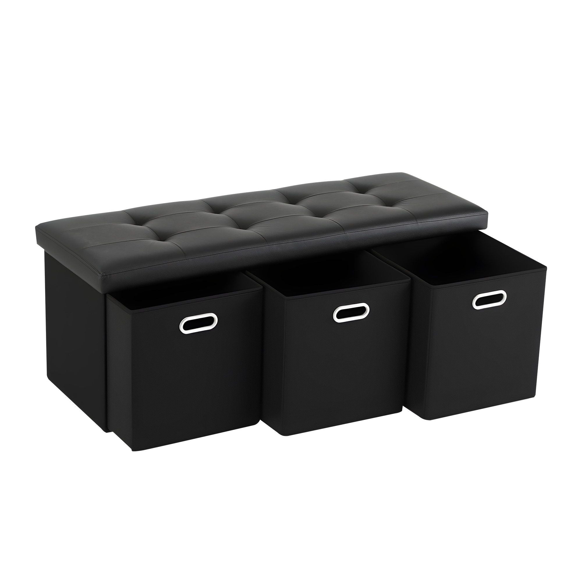 Artiss Storage Ottoman with 3 Cube Drawers Foot Stool Rest Foldable Black OTM-C-3DRS-PU-BK