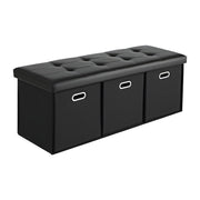 Artiss Storage Ottoman with 3 Cube Drawers Foot Stool Rest Foldable Black OTM-C-3DRS-PU-BK