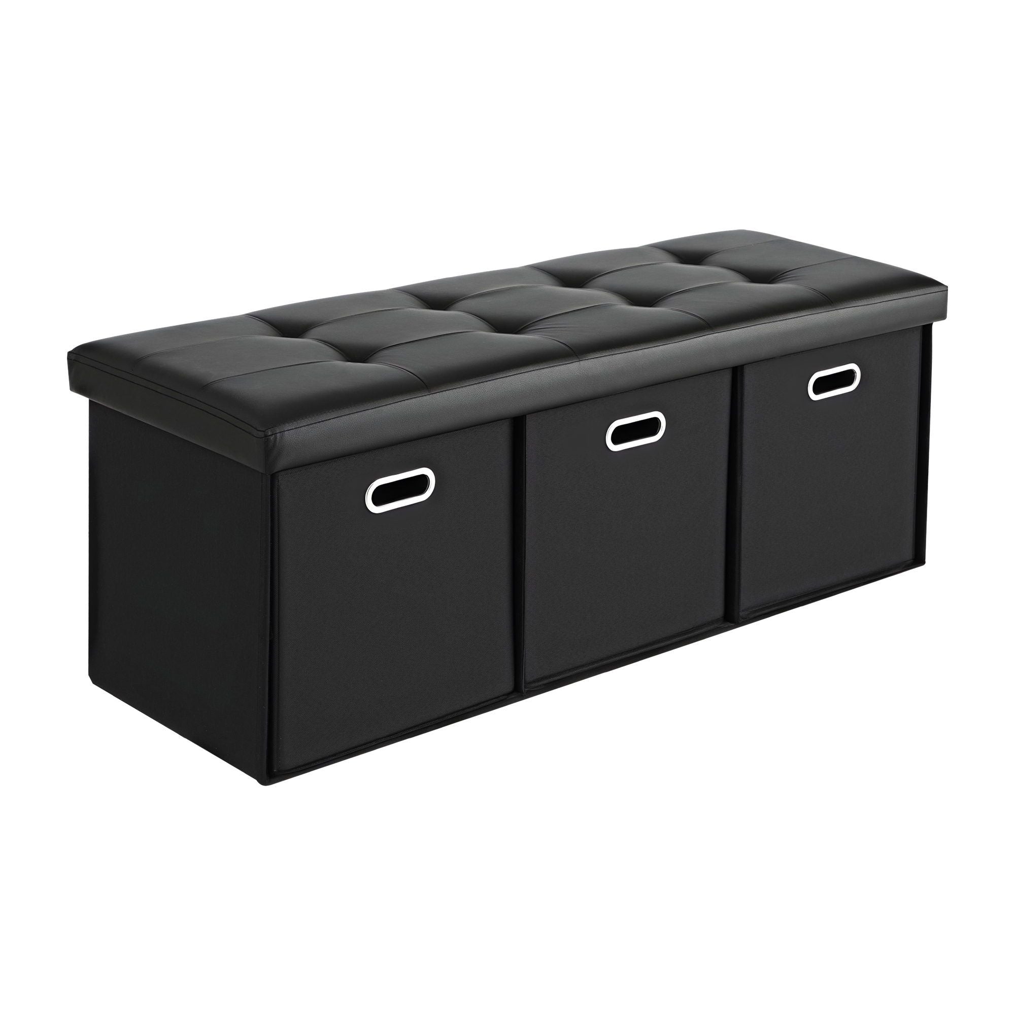 Artiss Storage Ottoman with 3 Cube Drawers Foot Stool Rest Foldable Black OTM-C-3DRS-PU-BK