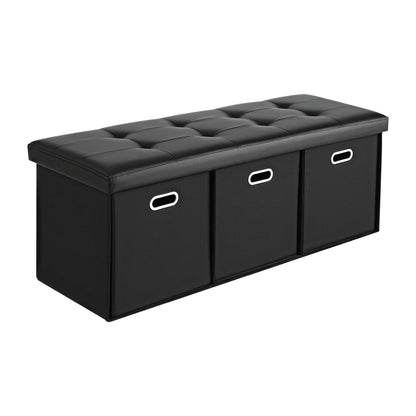 Artiss Storage Ottoman with 3 Cube Drawers Foot Stool Rest Foldable Black OTM-C-3DRS-PU-BK