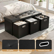 Artiss Storage Ottoman with 3 Cube Drawers Foot Stool Rest Foldable Black OTM-C-3DRS-PU-BK