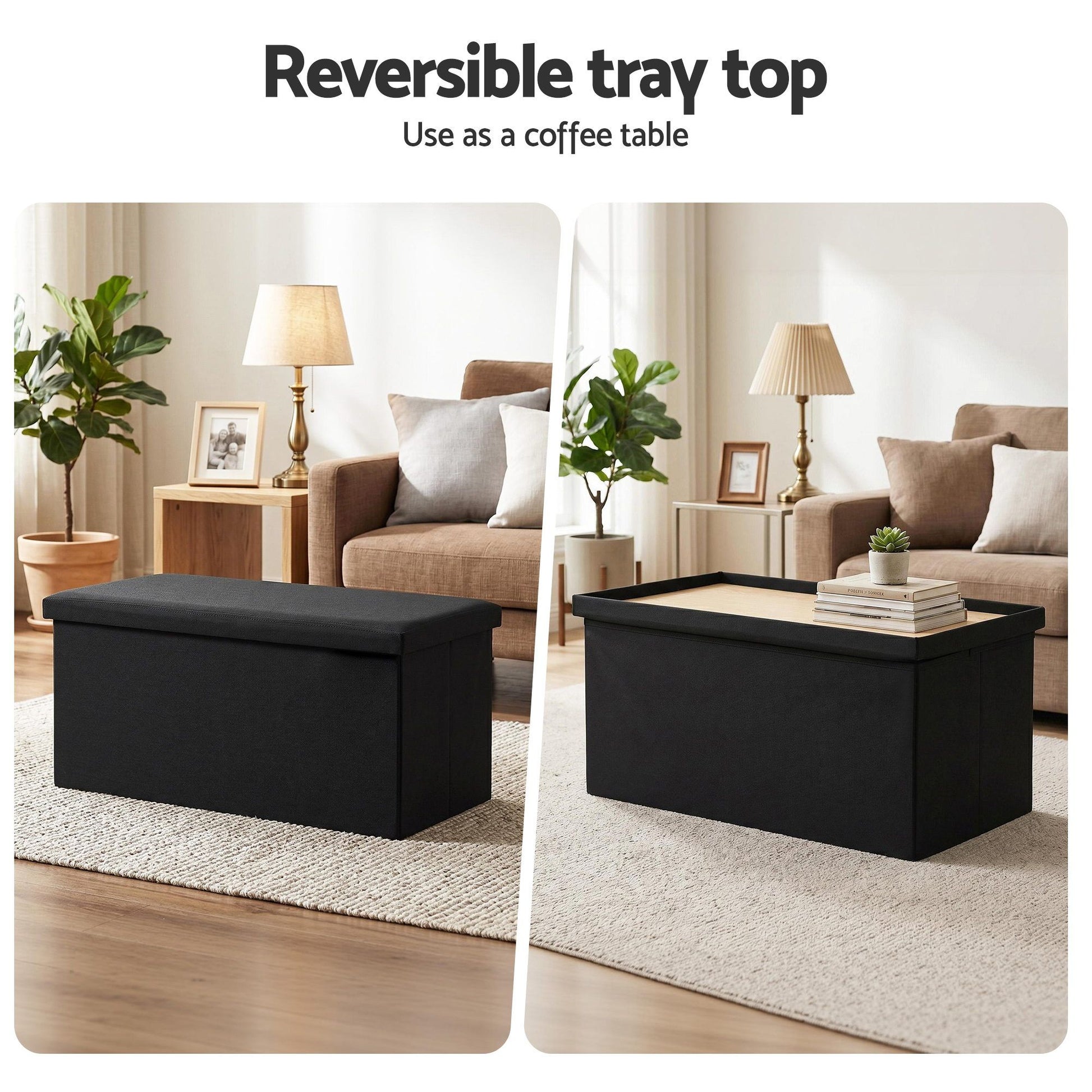 Artiss Storage Ottoman Bench Folding Blanket Box Toy Organiser Foot Stool Black OTM-C-COF-LIN-BK