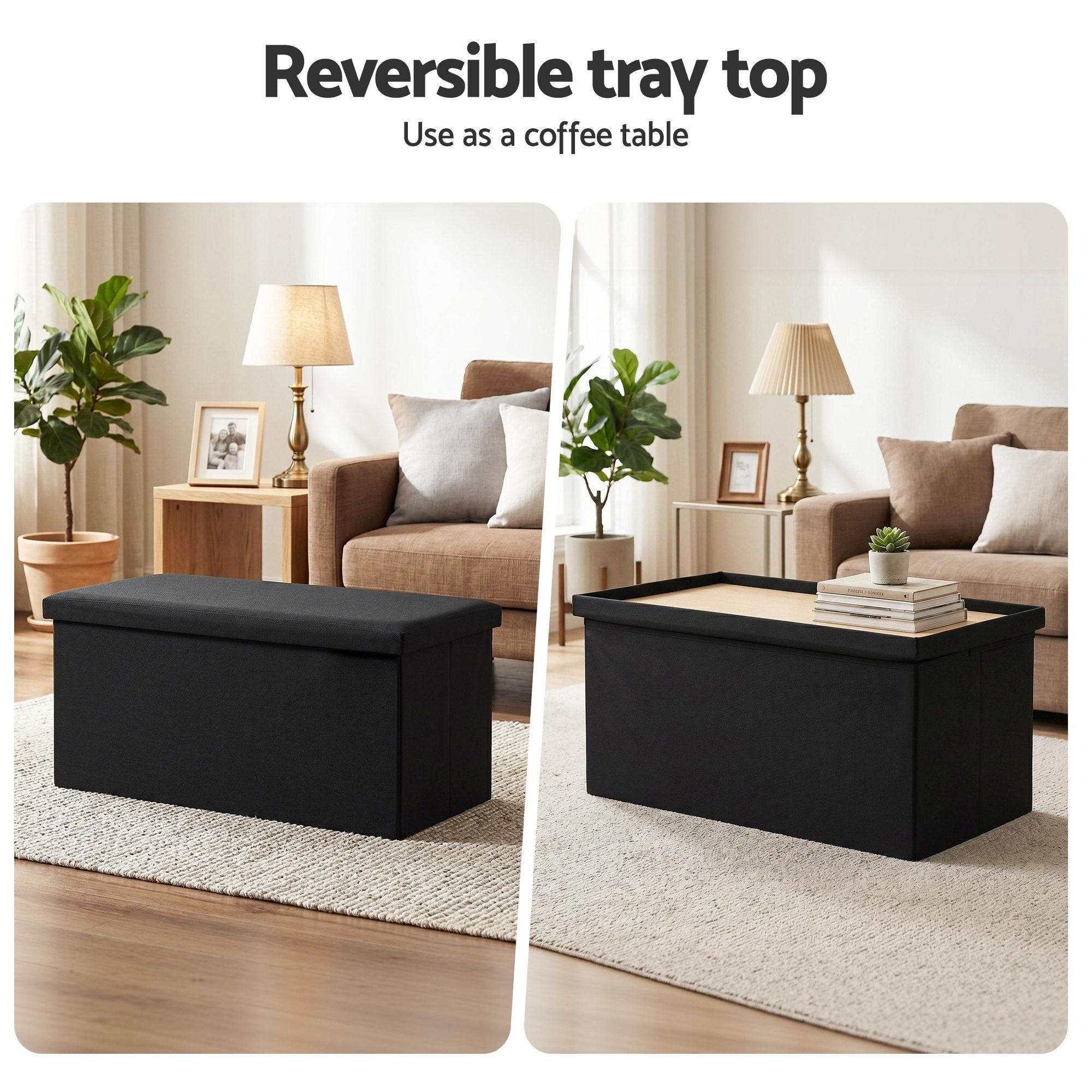 Artiss Storage Ottoman Bench Folding Blanket Box Toy Organiser Foot Stool Black OTM-C-COF-LIN-BK