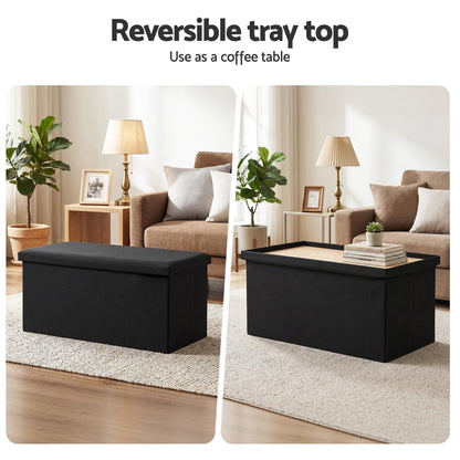 Artiss Storage Ottoman Bench Folding Blanket Box Toy Organiser Foot Stool Black OTM-C-COF-LIN-BK
