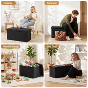 Artiss Storage Ottoman Bench Folding Blanket Box Toy Organiser Foot Stool Black OTM-C-COF-LIN-BK