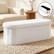 Artiss Storage Ottoman Foot Stool Rest Boucle Fabric Foldable White OTM-C-OVL-TED-WH