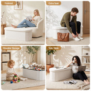 Artiss Storage Ottoman Foot Stool Rest Boucle Fabric Foldable White OTM-C-OVL-TED-WH