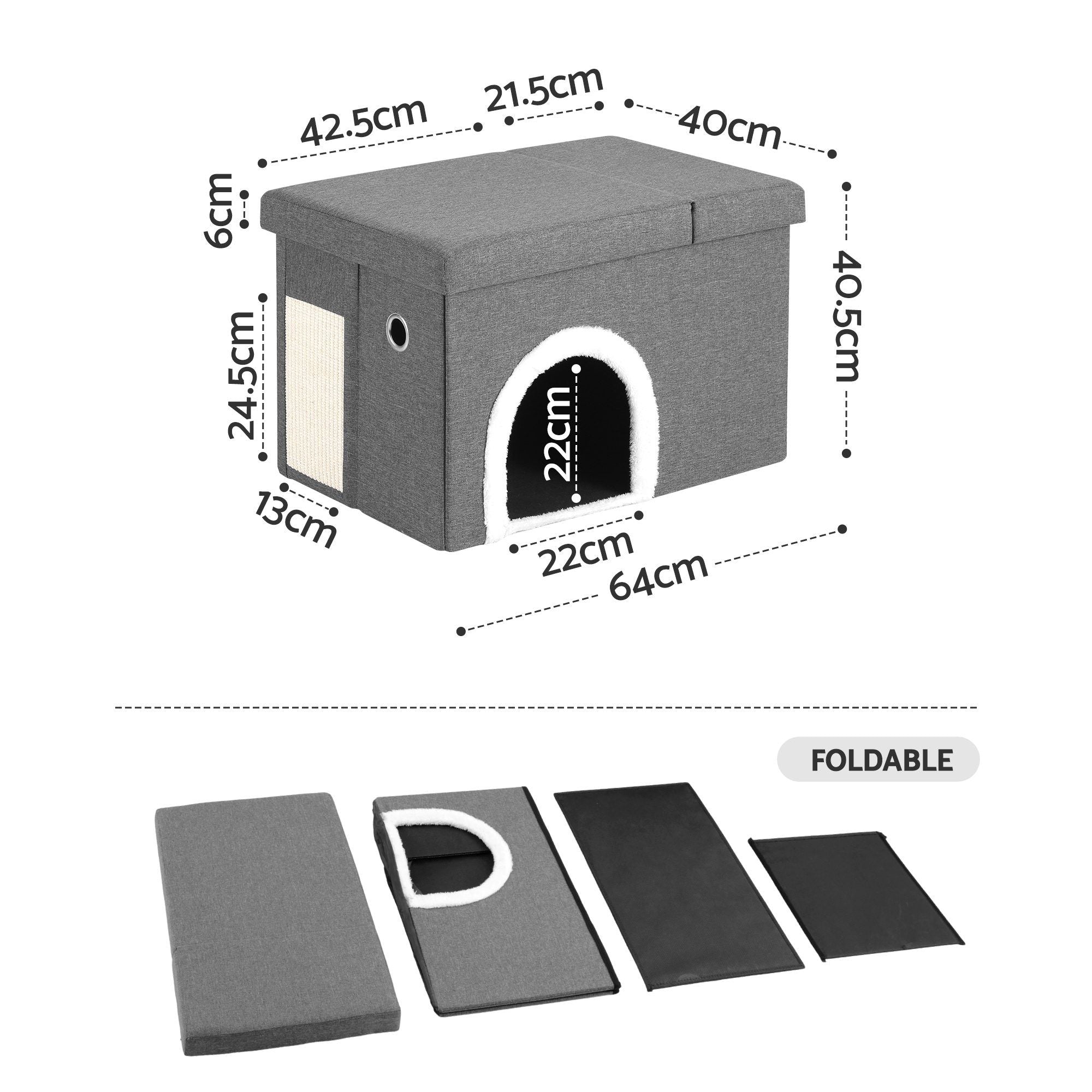 Artiss Storage Ottoman Foot Stool Cat Litter Box Enclosure Foldable Grey OTM-C-PET-FB-GY