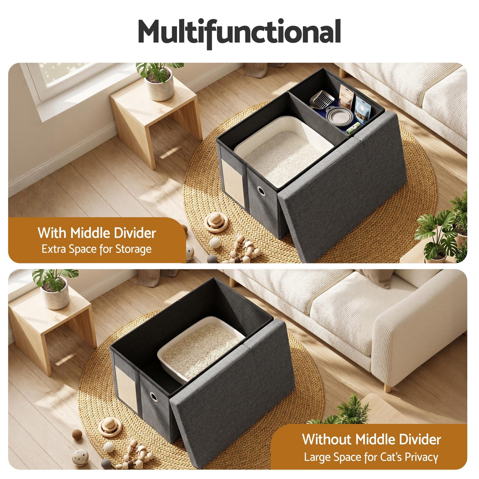Artiss Storage Ottoman Foot Stool Cat Litter Box Enclosure Foldable Grey OTM-C-PET-FB-GY