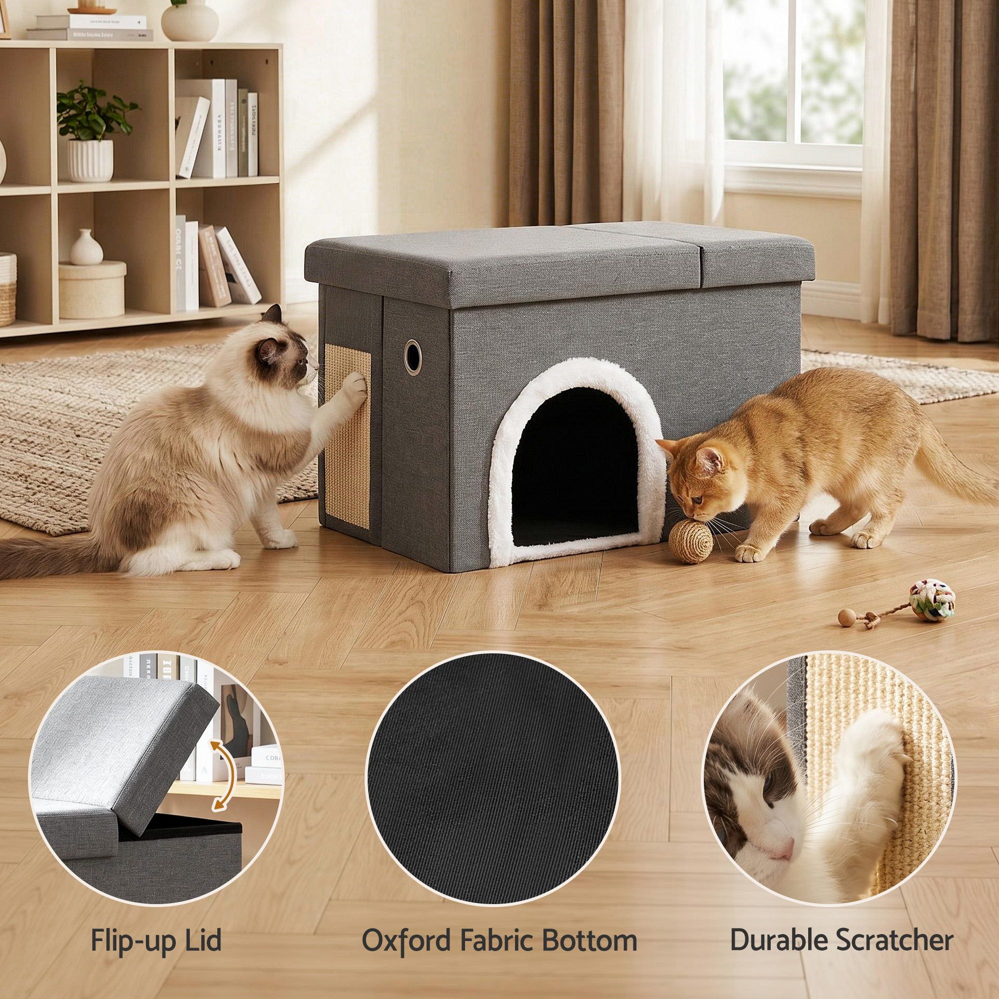 Artiss Storage Ottoman Foot Stool Cat Litter Box Enclosure Foldable Grey OTM-C-PET-FB-GY