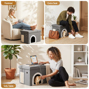 Artiss Storage Ottoman Foot Stool Cat Litter Box Enclosure Foldable Grey OTM-C-PET-FB-GY