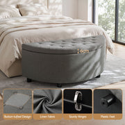 Artiss Storage Ottoman Bench Linen Fabric Tufted Half Round Footstool Grey