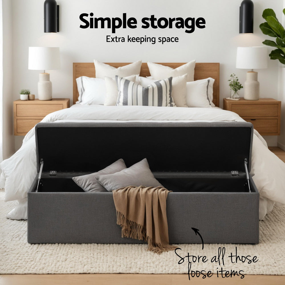 Artiss Storage Ottoman Blanket Box 140cm Linen Dark Grey OTM-L140-DA-GY-AB