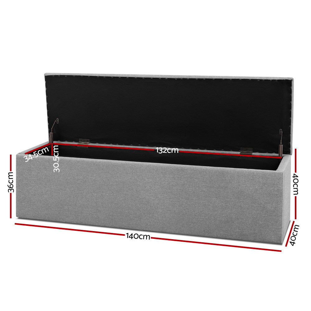 Artiss Storage Ottoman Blanket Box 140cm Linen Grey OTM-L140-GY-AB