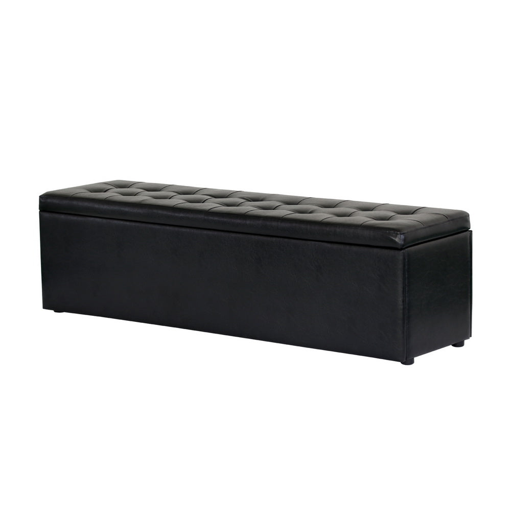 Artiss Storage Ottoman Blanket Box 140cm Leather Black OTM-L140-LEA-BK-AB