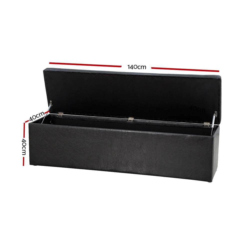 Artiss Storage Ottoman Blanket Box 140cm Leather Black OTM-L140-LEA-BK-AB