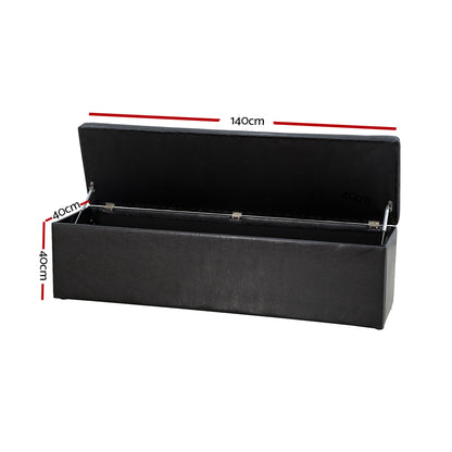 Artiss Storage Ottoman Blanket Box 140cm Leather Black OTM-L140-LEA-BK-AB