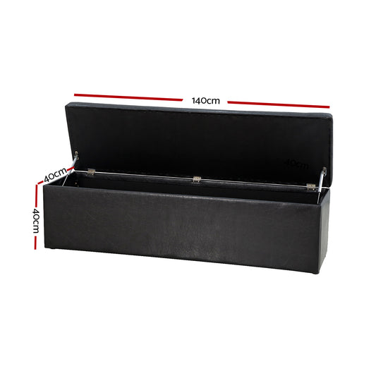Artiss Storage Ottoman Blanket Box 140cm Leather Black OTM-L140-LEA-BK-AB