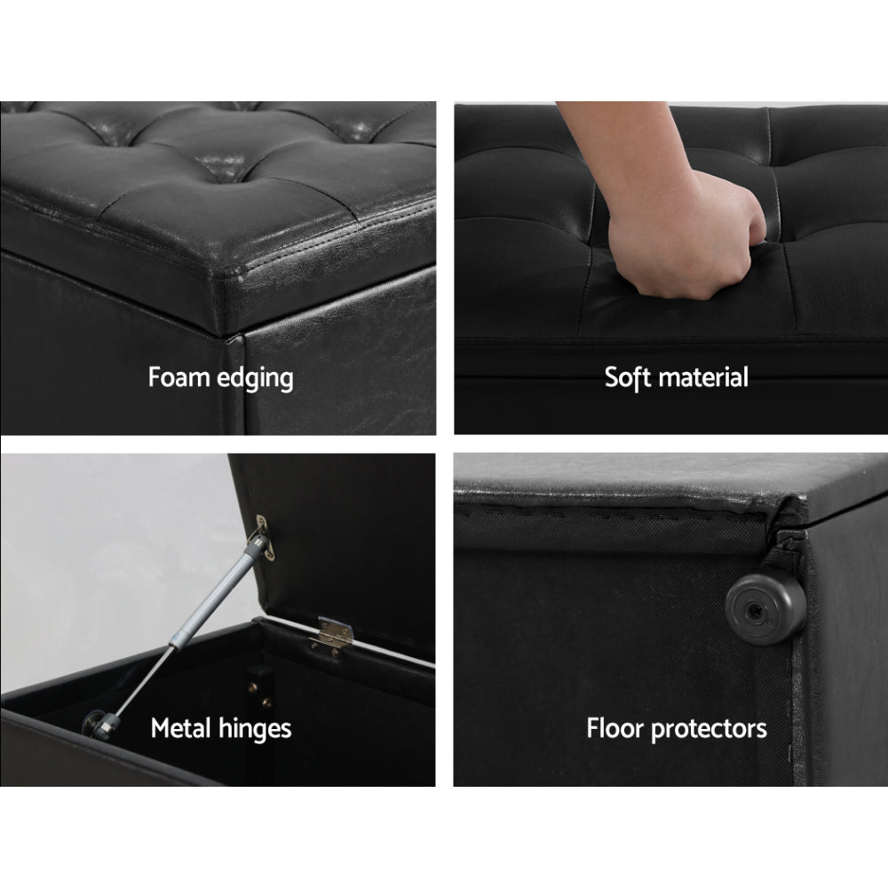 Artiss Storage Ottoman Blanket Box 140cm Leather Black OTM-L140-LEA-BK-AB
