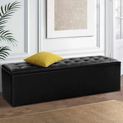 Artiss Storage Ottoman Blanket Box 140cm Leather Black OTM-L140-LEA-BK-AB