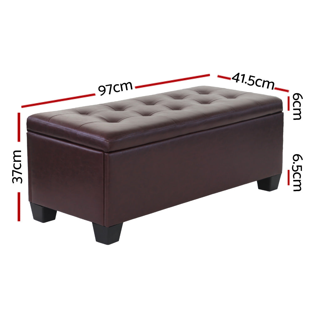 Artiss Storage Ottoman Blanket Box 97cm Leather Brown OTM-L2-BR