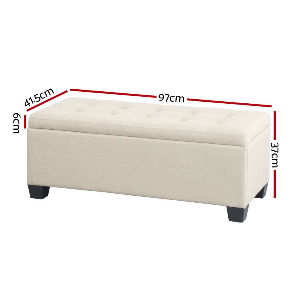 Artiss Storage Ottoman Blanket Box 97cm Linen Beige OTM-L2-LINEN-BEIGE