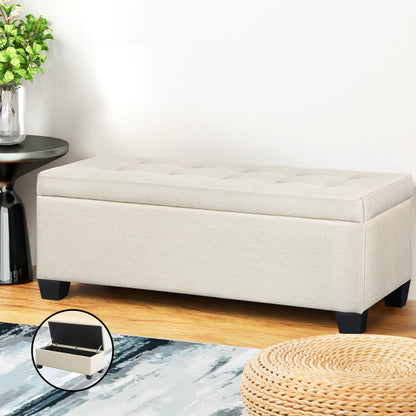 Artiss Storage Ottoman Blanket Box 97cm Linen Beige OTM-L2-LINEN-BEIGE