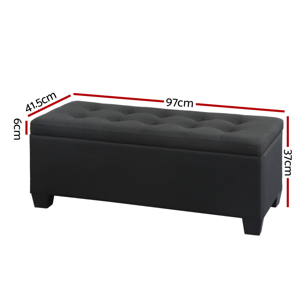 Artiss Storage Ottoman Blanket Box 97cm Linen Black OTM-L2-LINEN-BLACK