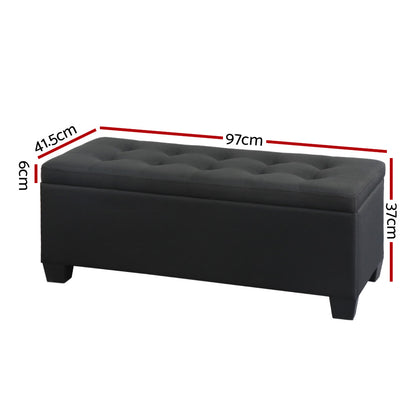 Artiss Storage Ottoman Blanket Box 97cm Linen Black OTM-L2-LINEN-BLACK