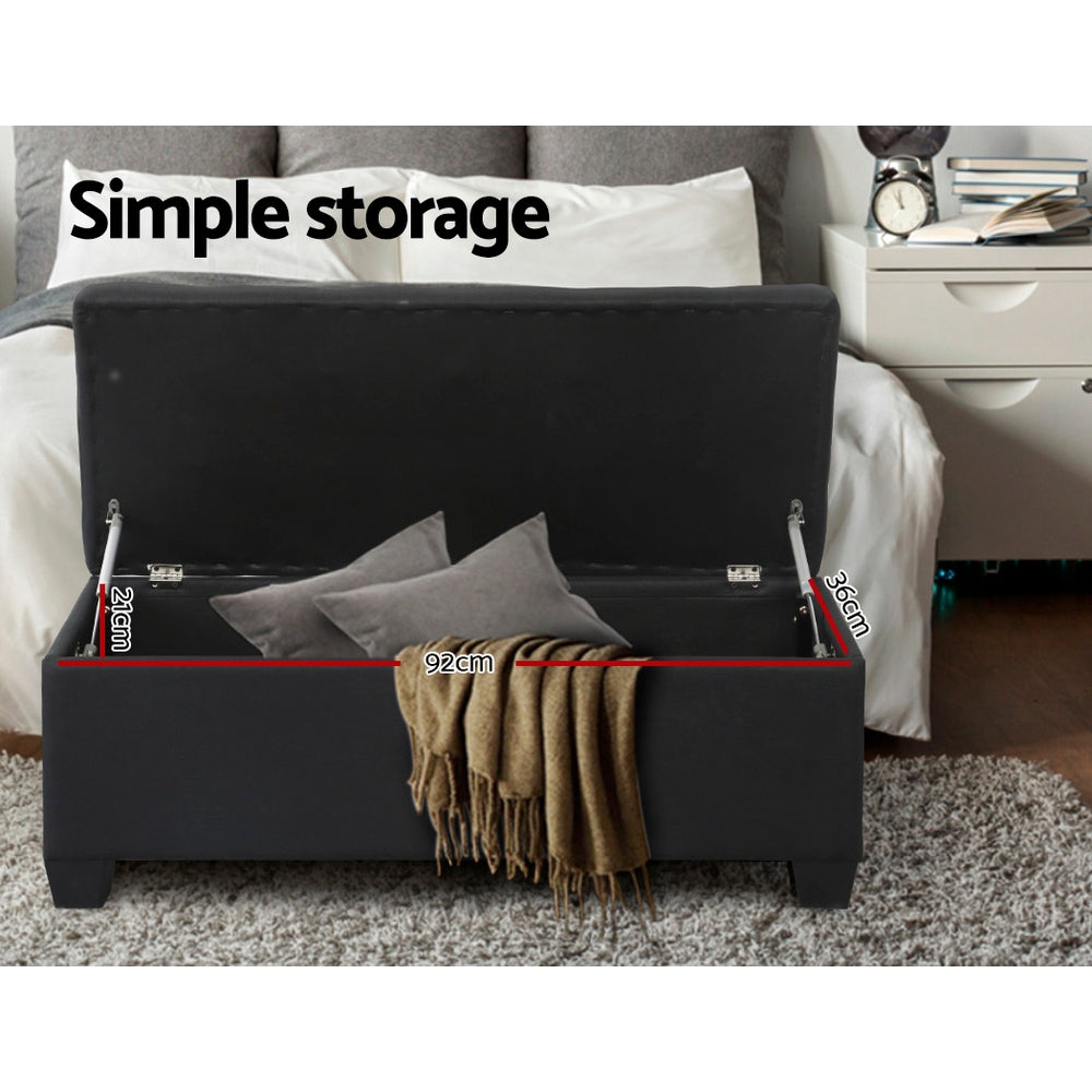Artiss Storage Ottoman Blanket Box 97cm Linen Black OTM-L2-LINEN-BLACK